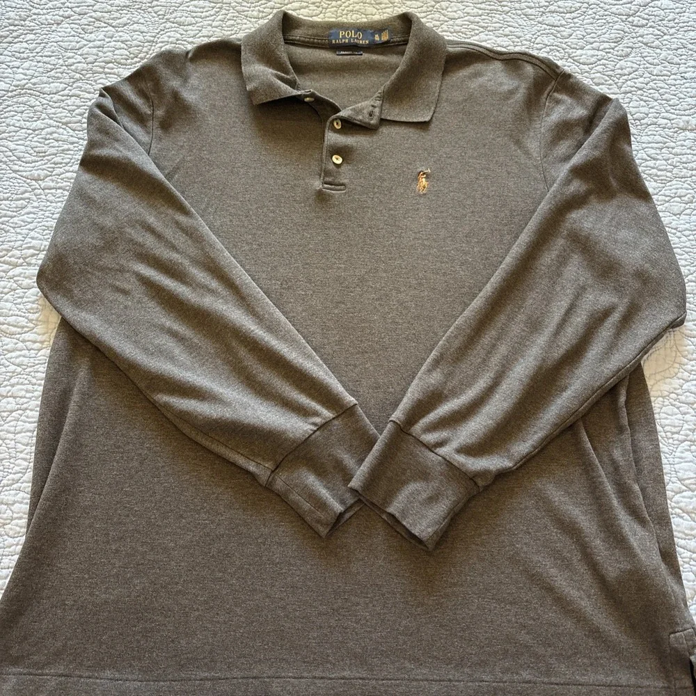 Ralph Lauren Polo Shirt Mens XL Charcoal Gray Long Sleeve Classic Fit Flesh Pony
